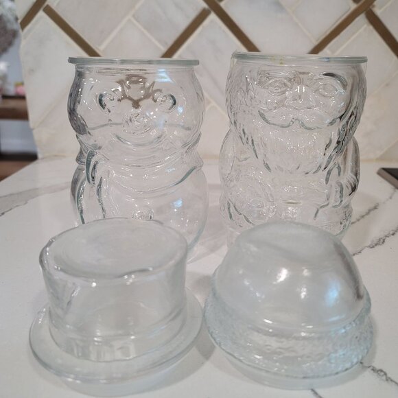 Vintage Libbey Santa Claus & Snowman Cookie Candy Glass Jar With Lids Holiday - Picture 2 of 14